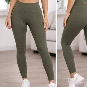 Bebe Sport Stretch Fleece Leggings Olive flat lock  seam –Size M  – MSRP $79